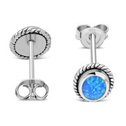 Oval Synthetic Azure Opal Silver Stud Earrings, e336